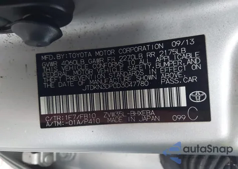 2013 Toyota Prius z USA, uszkodzony, nr VIN 0GTDKN3DP0D047780